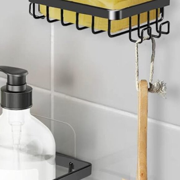 Set of 2 Black Metal Shower Caddies with Hooks - Picture 7 of 7